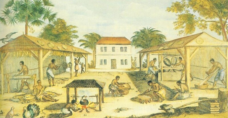 Slaves working in the tobacco sheds on a plantation