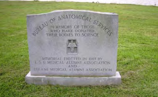 Marker from the Bureau of Anatomical Services in memory to those whose bodies had been donated to science.