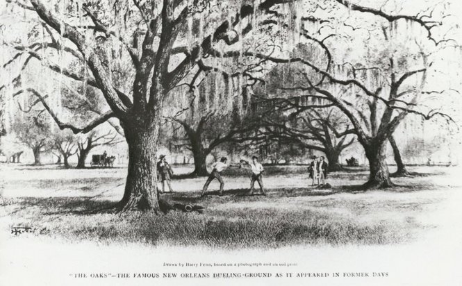 The Oaks: Famous New Orleans Dueling Ground as it appeared in Former Days.