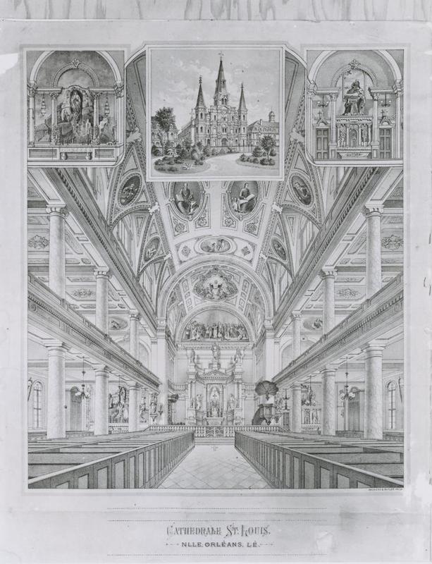 Interior view of St. Louis Cathedral around 1850