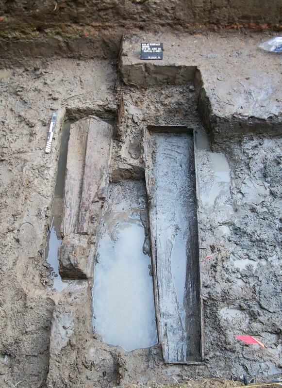 Closely-Spaced Coffins at St. Peter Street Cemetery During 2011 Excavations