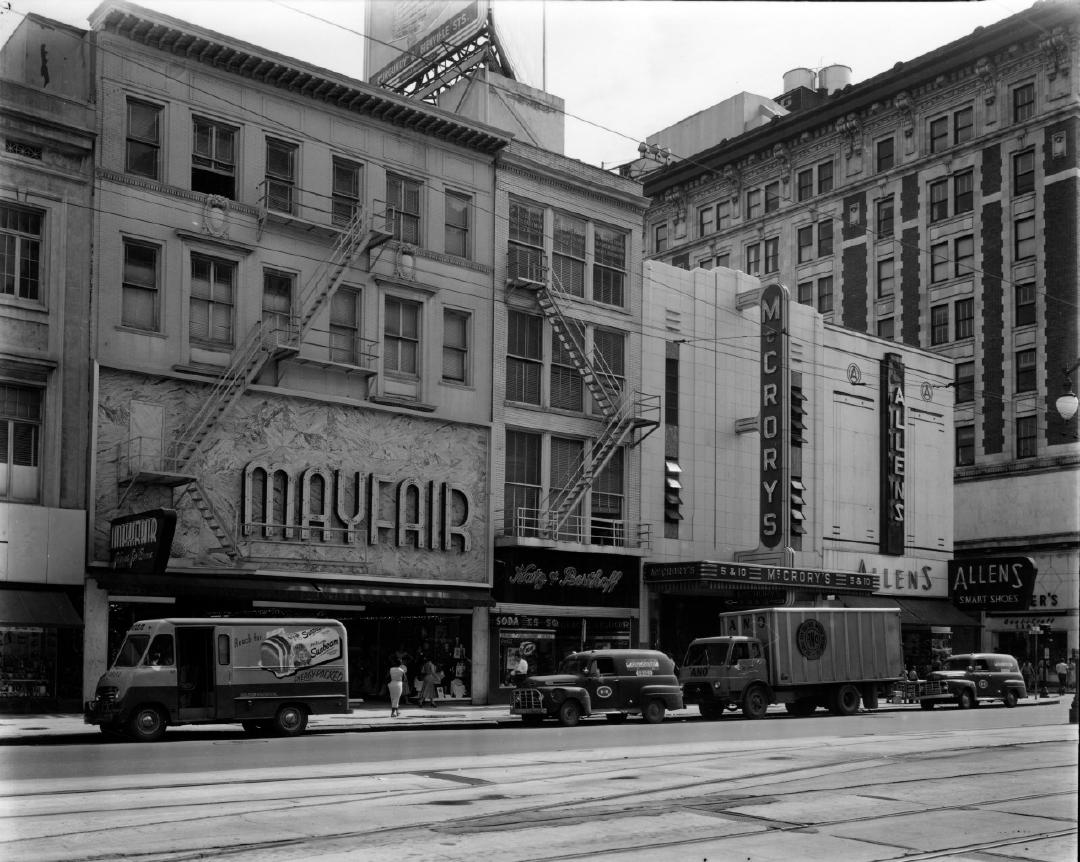 This photo of Canal Street includes McCrory’s, where four student members of the Congress of Racial Equality staged a sit-in, protesting segregation in New Orleans.